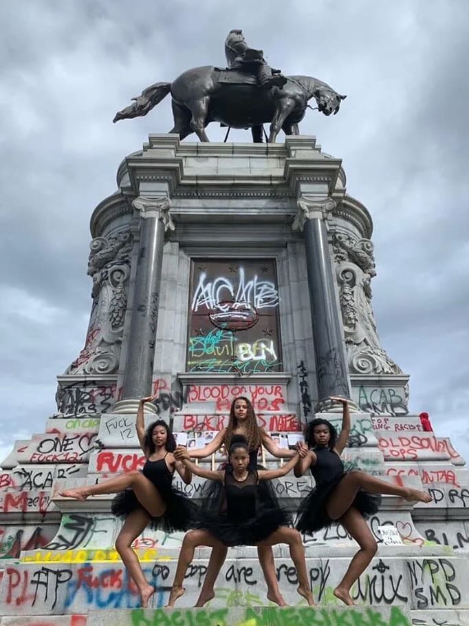 Brown Ballerinas for Change in front of the now-removed monument to Robert E. Lee in Richmond