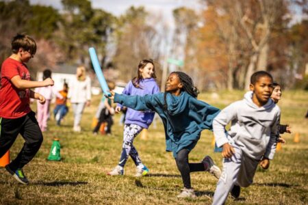 Kids playing and running outside