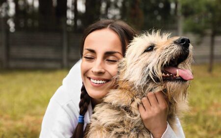 woman and pet dog