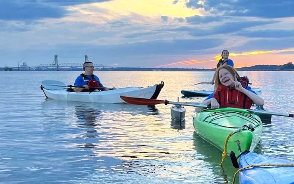 kayaking at sunset