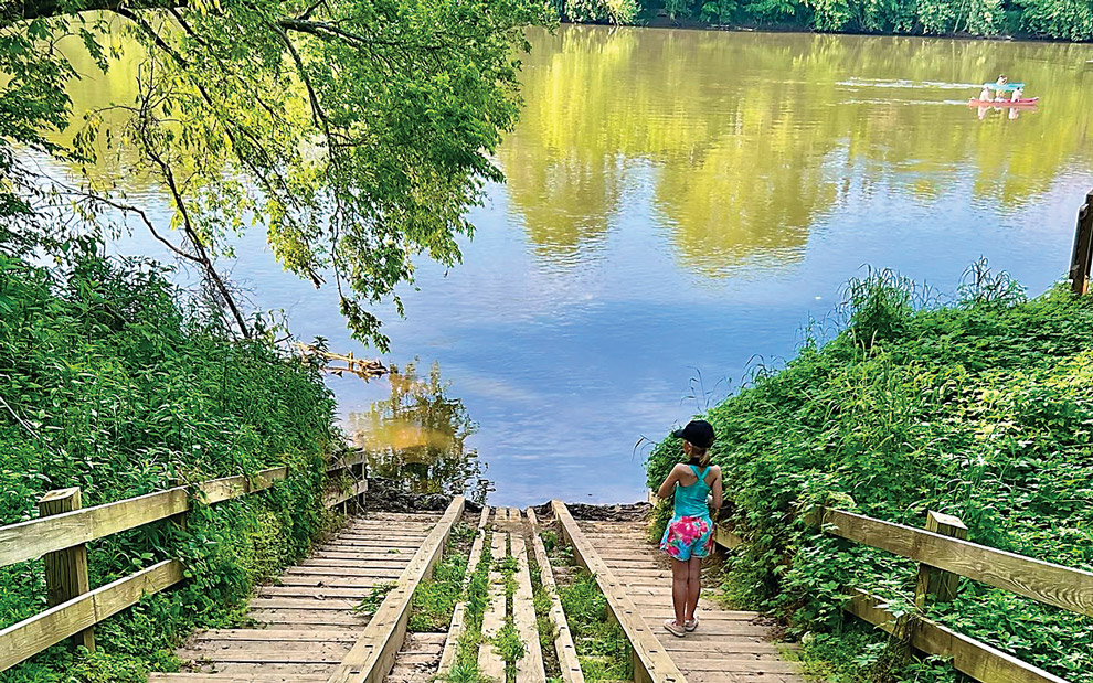 girl going down boat ramp