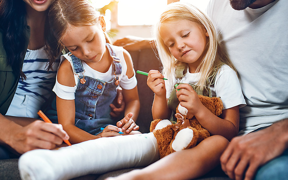 girl with cast on leg