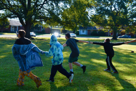 kids playing on UMFS campus