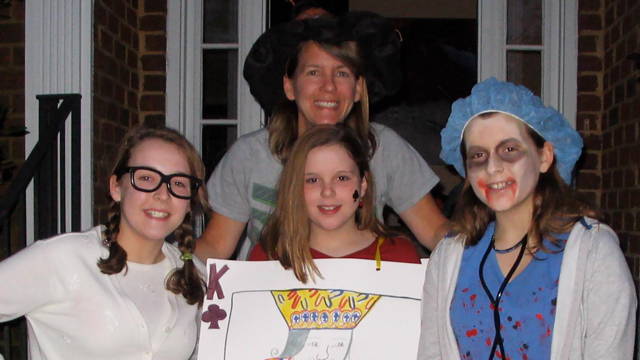 Mom and kids on Halloween