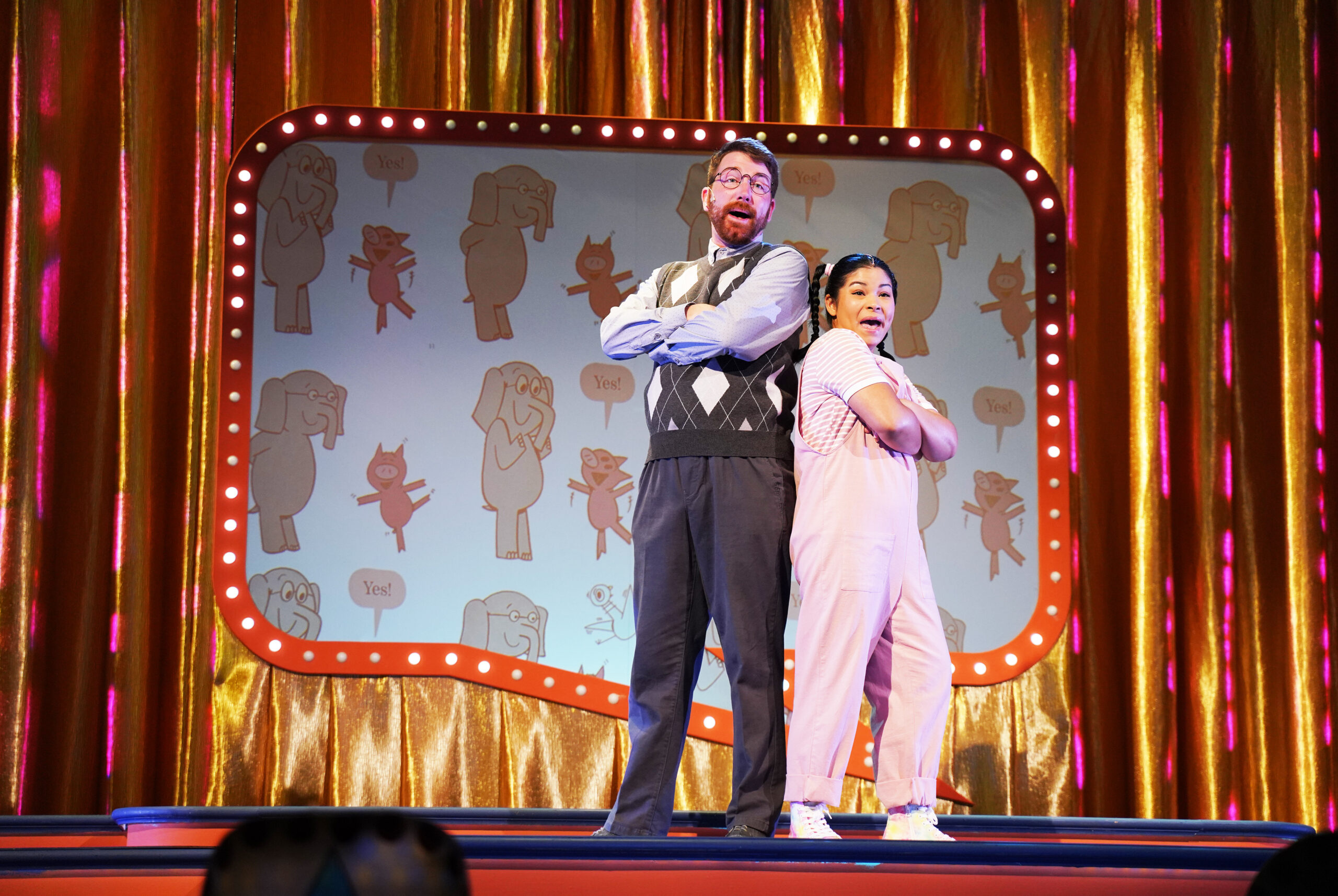 Ian Page and Chelsea Majors star in “Elephant & Piggie’s We Are in a Play” at Virginia Rep Center. Photo by Jay Paul.