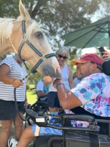 man in wheel chair, camp baker, soar, horse