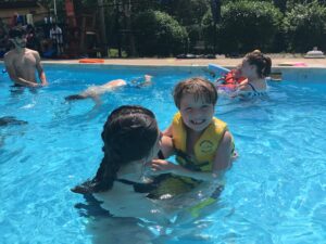 camp baker, child with disabilities, swimming