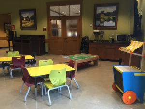 The kids’ play area is nestled in the family café space.